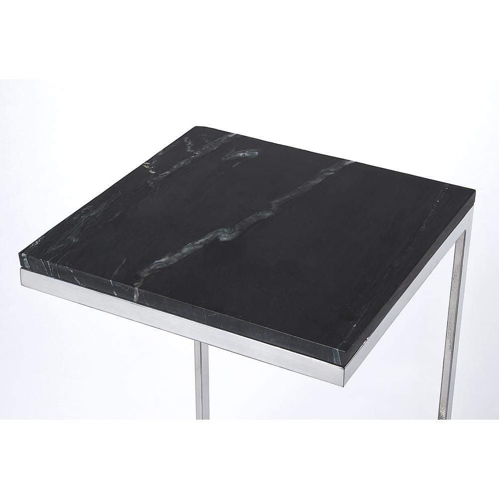Lawler Marble C- Side Table, Black, Silver. Picture 2
