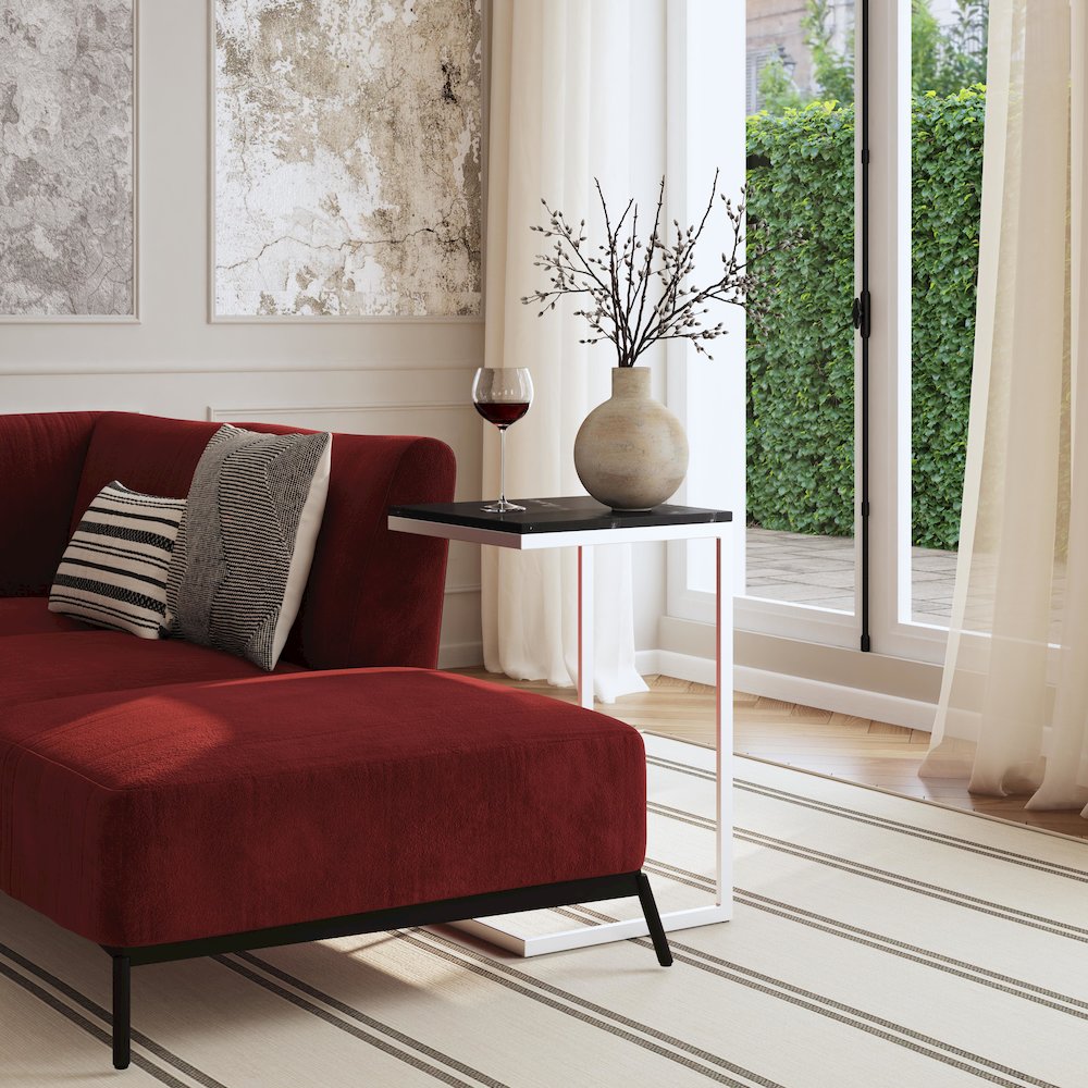 Lawler Marble C- Side Table, Black, Silver. Picture 4