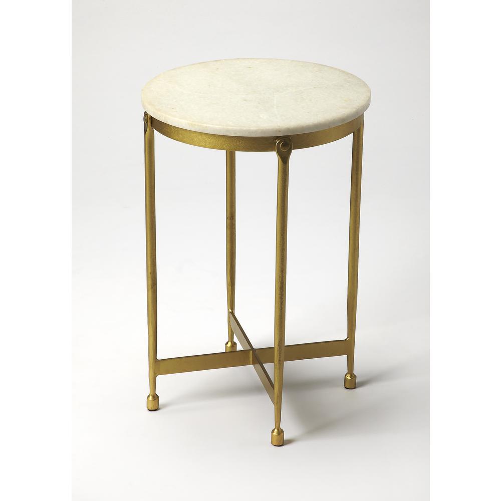 Claypool Marble Side Table, Gold, White. Picture 1