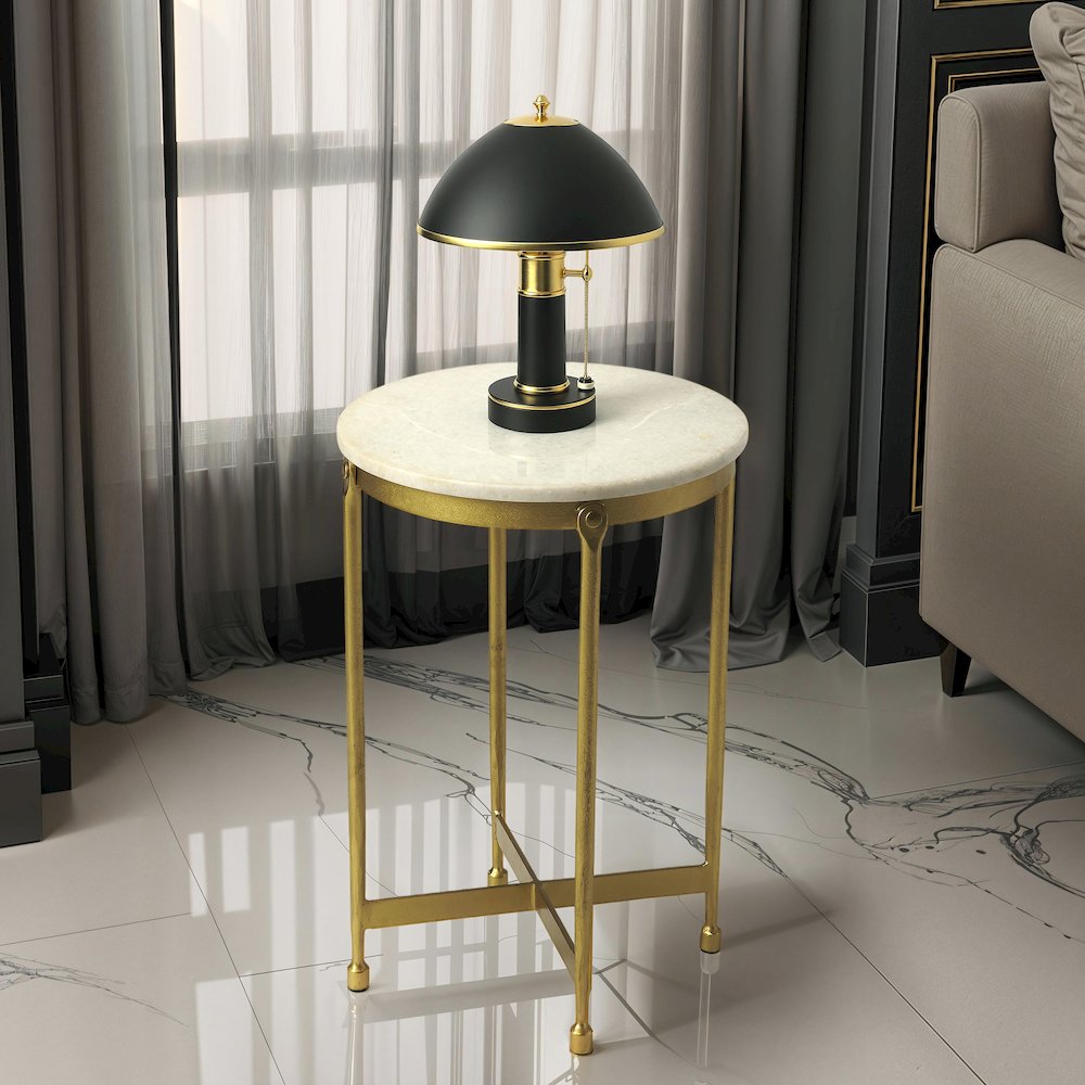 Claypool Marble Side Table, Gold, White. Picture 2