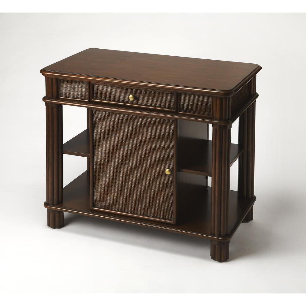 Falmouth Rattan Kitchen Island, Dark Brown. Picture 1