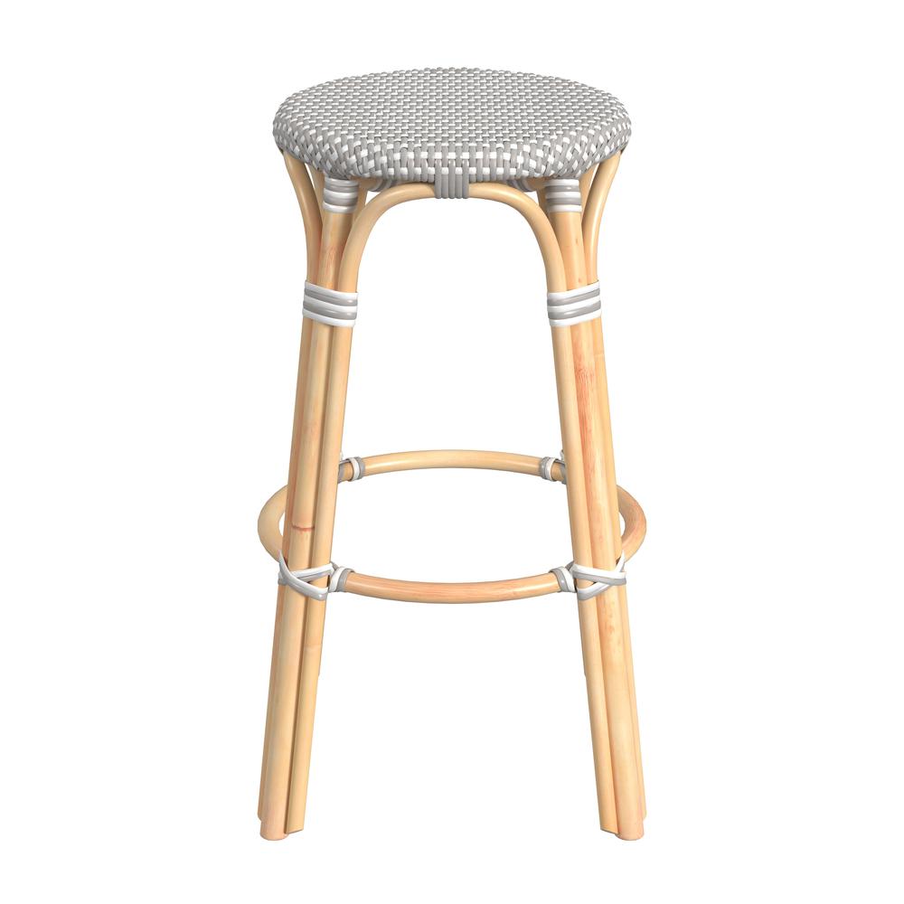 Tobias Round Rattan 30" Bar Stool, Gray and White Dot. Picture 2
