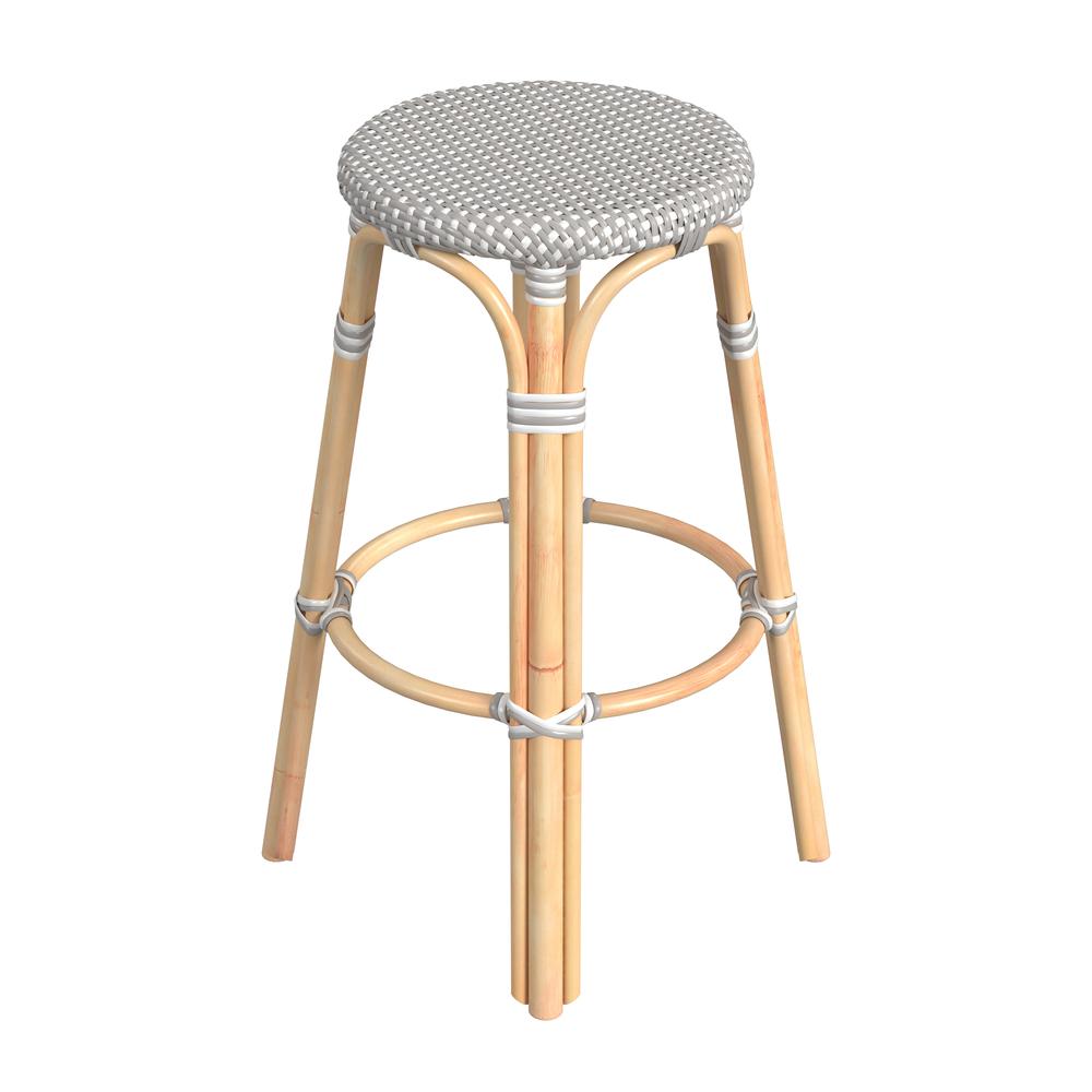 Tobias Round Rattan 30" Bar Stool, Gray and White Dot. Picture 3