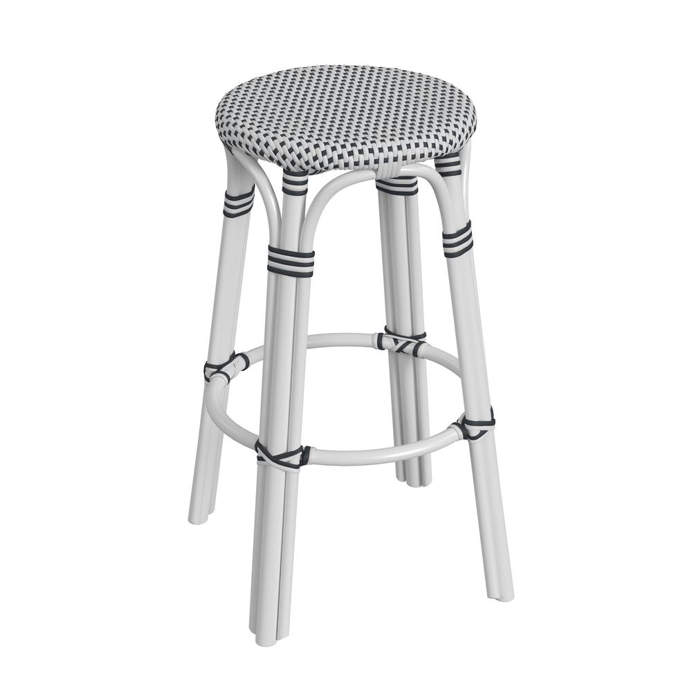 Tobias Round Rattan 30" Bar Stool, White and Black Dot. Picture 1