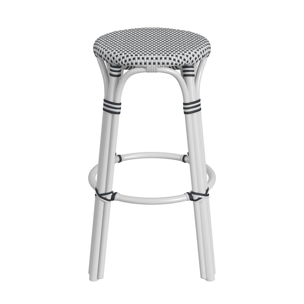 Tobias Round Rattan 30" Bar Stool, White and Black Dot. Picture 2