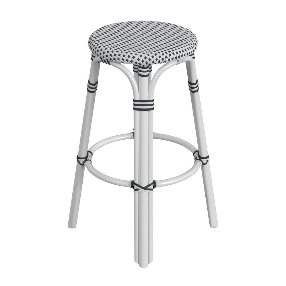 Tobias Round Rattan 30" Bar Stool, White and Black Dot. Picture 3
