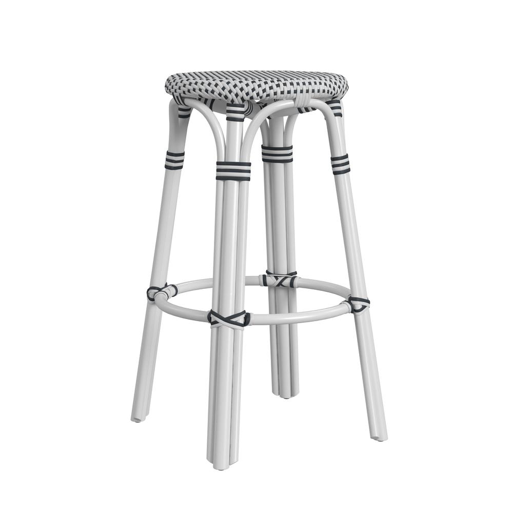 Tobias Round Rattan 30" Bar Stool, White and Black Dot. Picture 4
