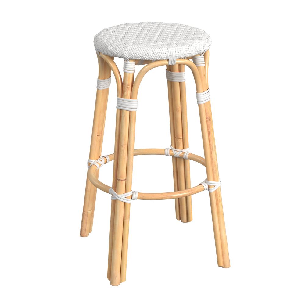 Tobias Round Rattan 30" Bar Stool, Glossy White. Picture 1