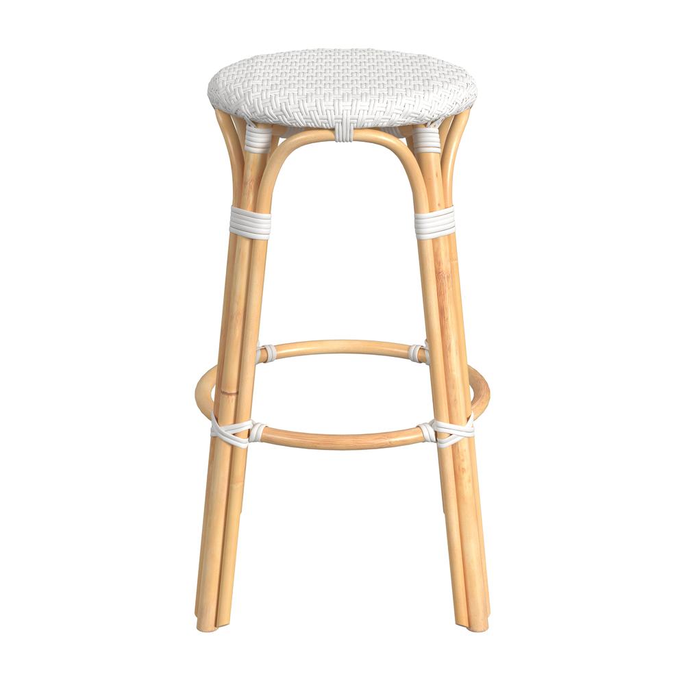 Tobias Round Rattan 30" Bar Stool, Glossy White. Picture 2
