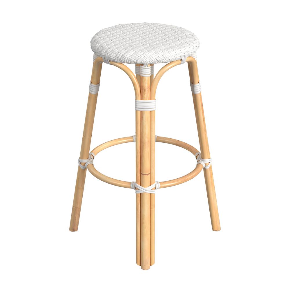 Tobias Round Rattan 30" Bar Stool, Glossy White. Picture 3