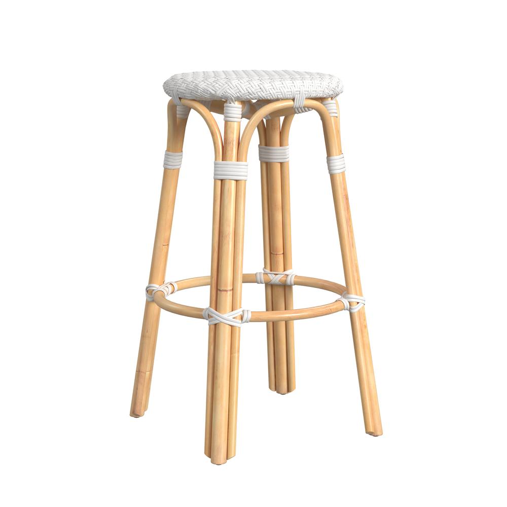 Tobias Round Rattan 30" Bar Stool, Glossy White. Picture 4
