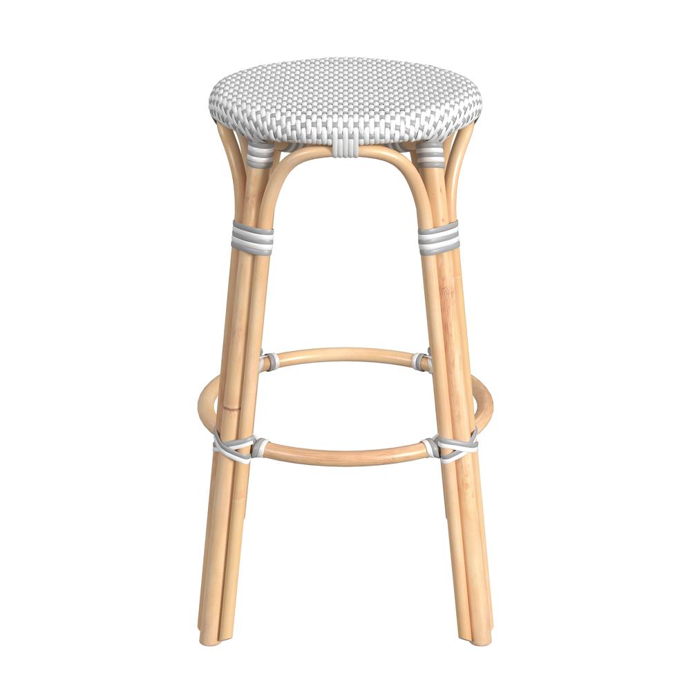 Tobias Round Rattan 30" Bar Stool, White and Gray Dot. Picture 2