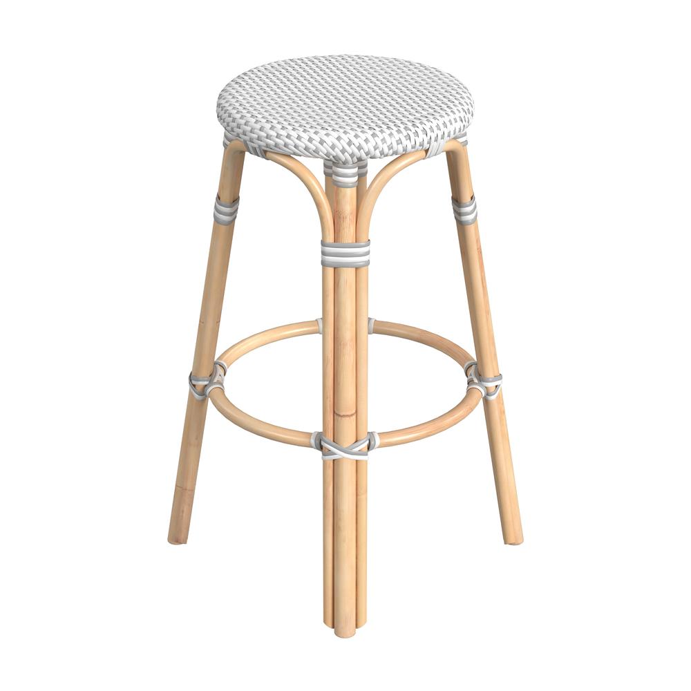 Tobias Round Rattan 30" Bar Stool, White and Gray Dot. Picture 3