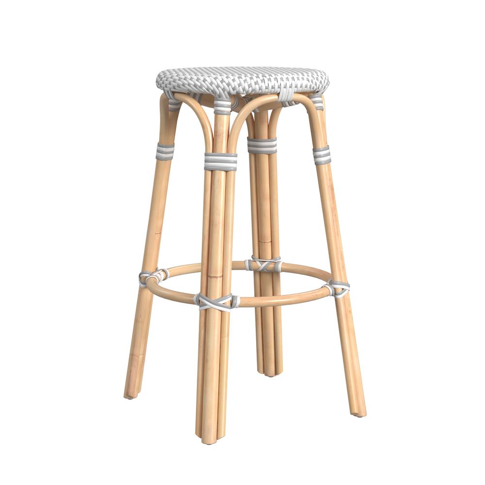 Tobias Round Rattan 30" Bar Stool, White and Gray Dot. Picture 4