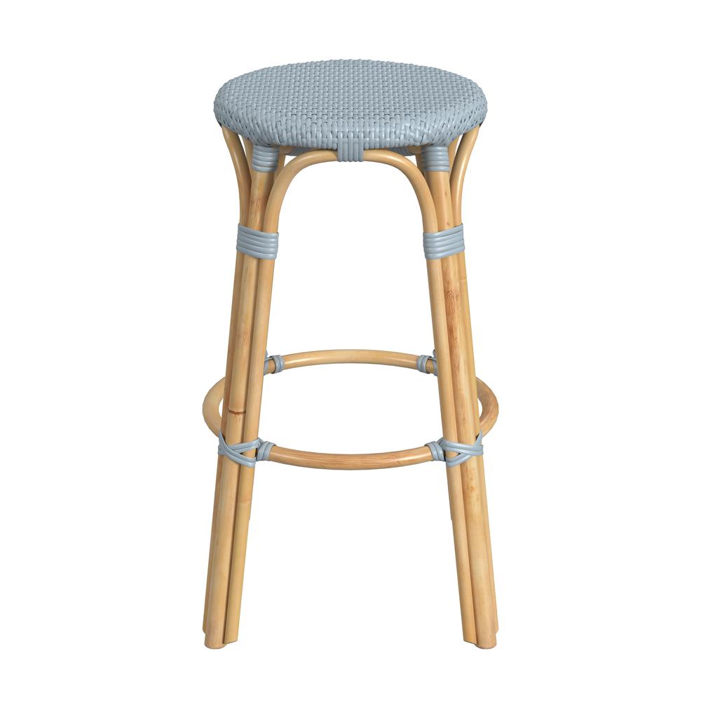 Tobias Round Rattan 30" Bar Stool, Baby Blue. Picture 2