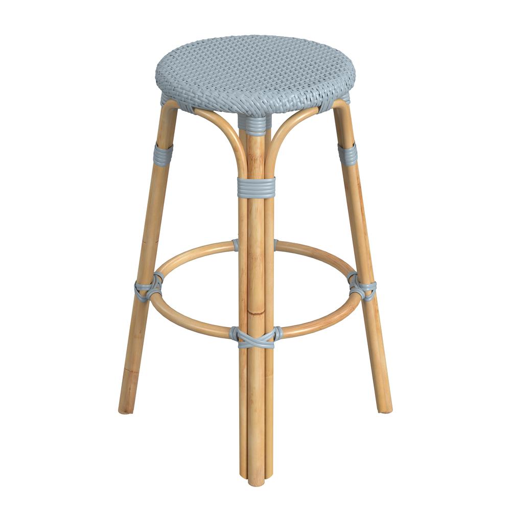 Tobias Round Rattan 30" Bar Stool, Baby Blue. Picture 3