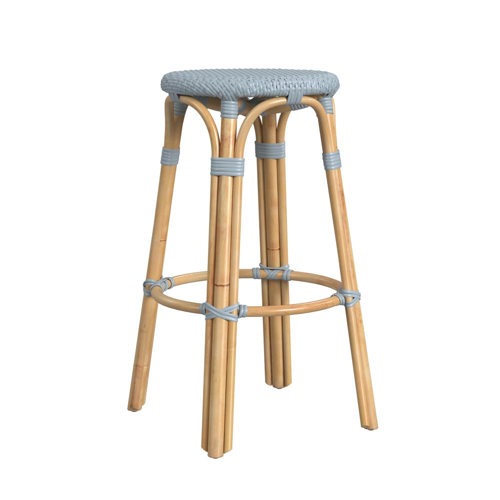 Tobias Round Rattan 30" Bar Stool, Baby Blue. Picture 4
