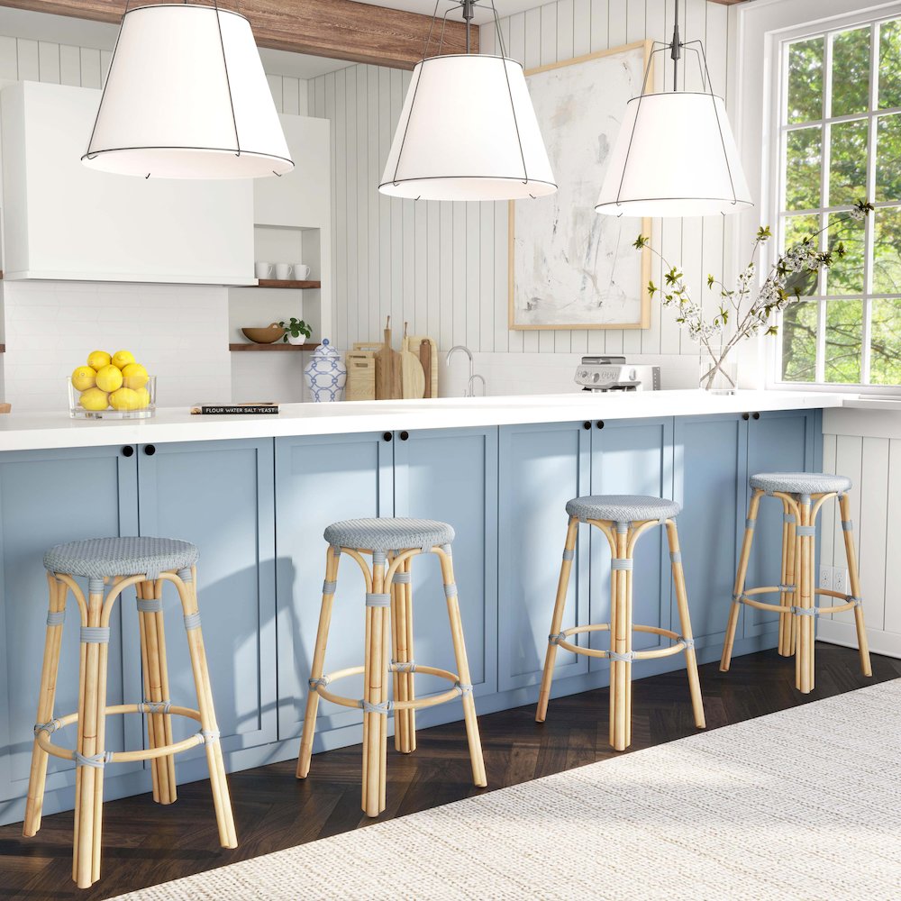 Tobias Round Rattan 30" Bar Stool, Baby Blue. Picture 7