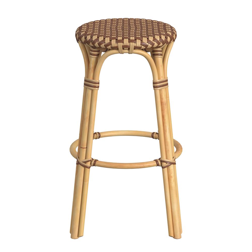 Tobias Round Rattan 30" Bar Stool, Brown and Tan Dot. Picture 2