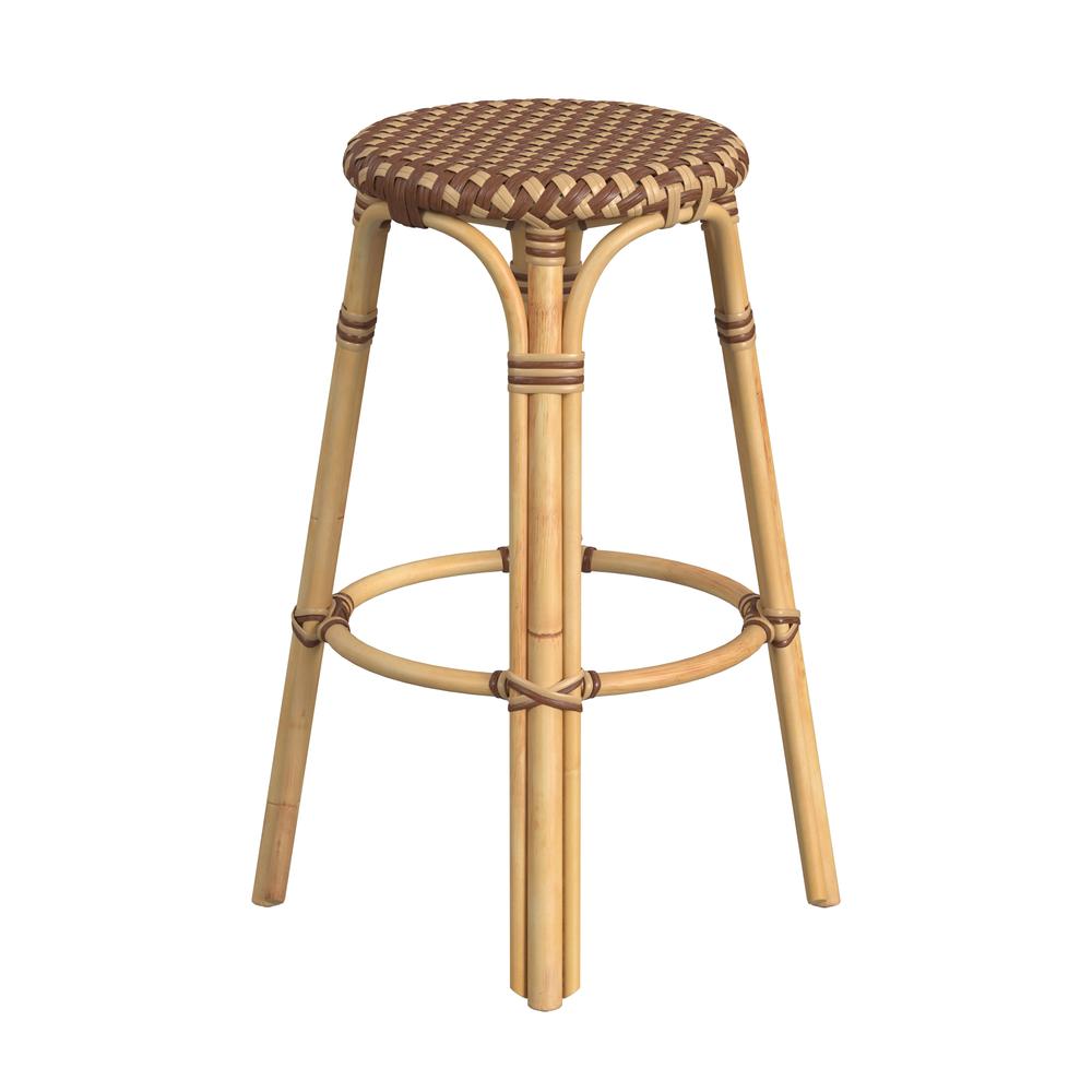 Tobias Round Rattan 30" Bar Stool, Brown and Tan Dot. Picture 3