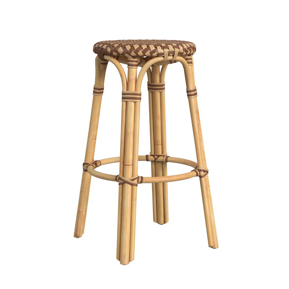 Tobias Round Rattan 30" Bar Stool, Brown and Tan Dot. Picture 4