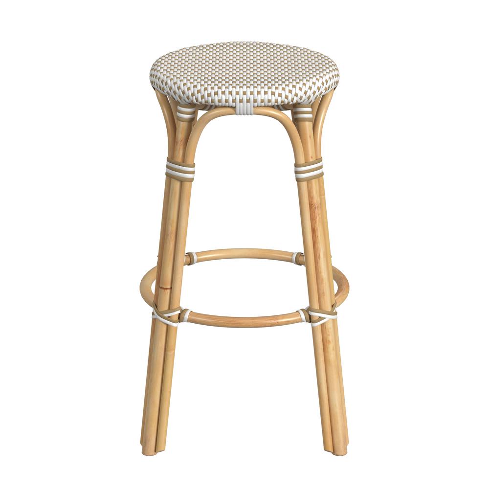 Tobias Round Rattan 30" Bar Stool, White and Tan Dot. Picture 2