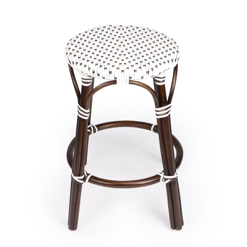 Tobias Rattan Round 24" Counter Stool, White and Brown Dot. Picture 2