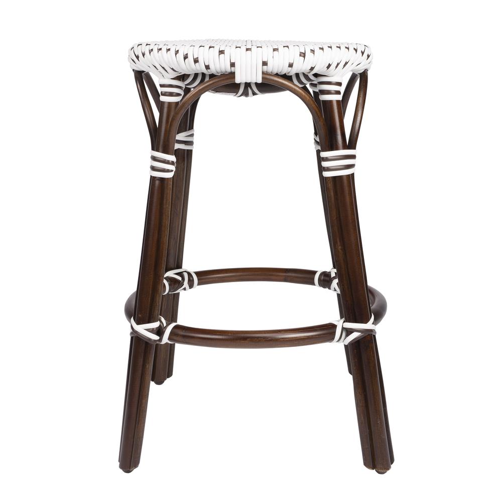 Tobias Rattan Round 24" Counter Stool, White and Brown Dot. Picture 3