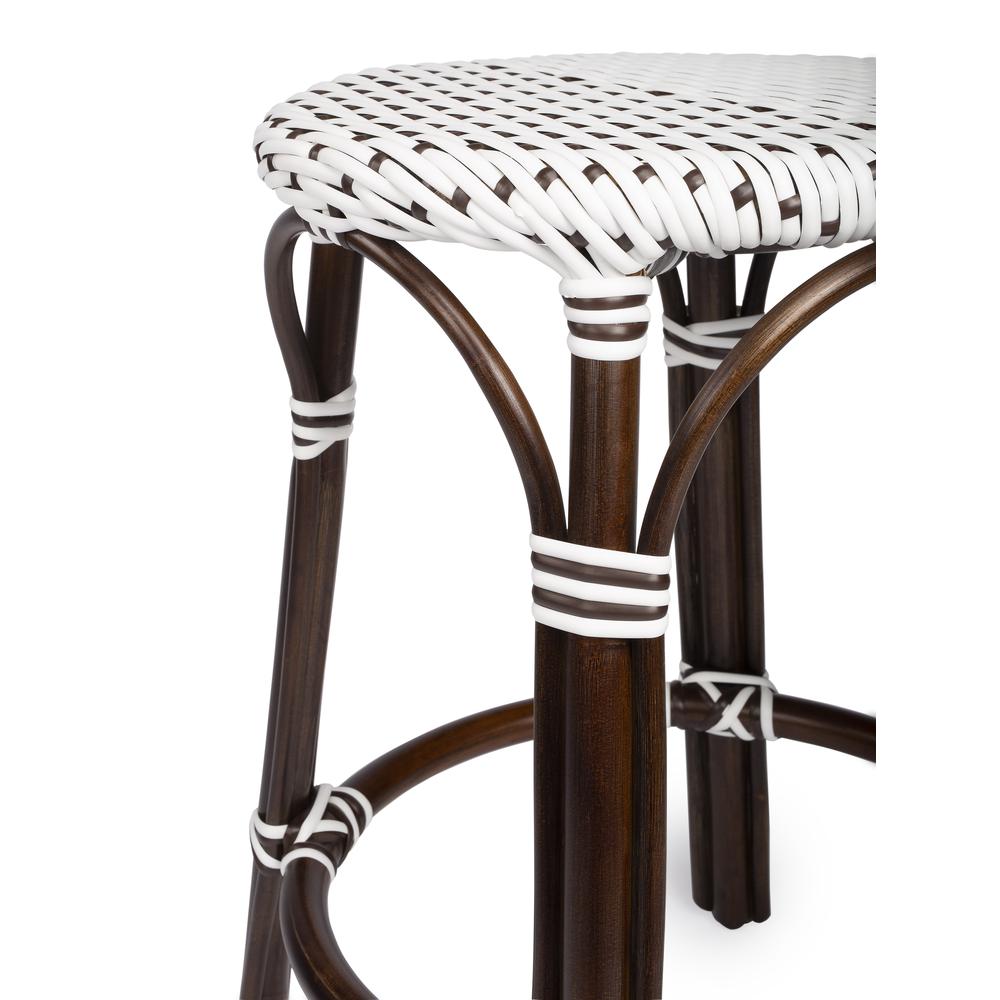 Tobias Rattan Round 24" Counter Stool, White and Brown Dot. Picture 4