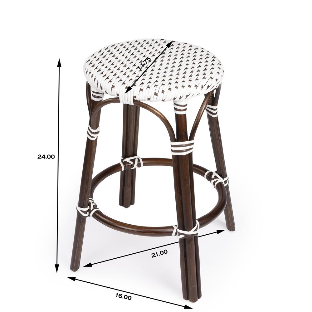 Tobias Rattan Round 24" Counter Stool, White and Brown Dot. Picture 7