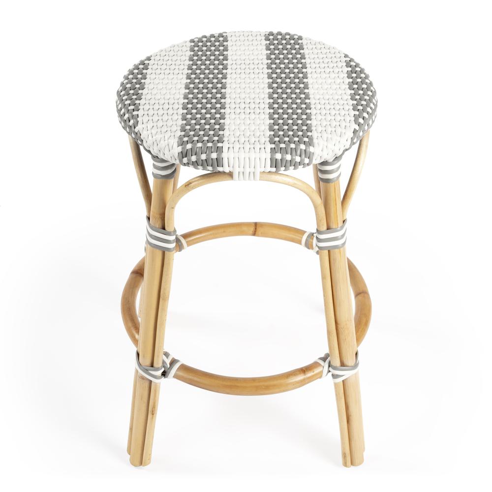 Tobias Rattan Round 24" Counter Stool, Gray and White Stripe. Picture 2
