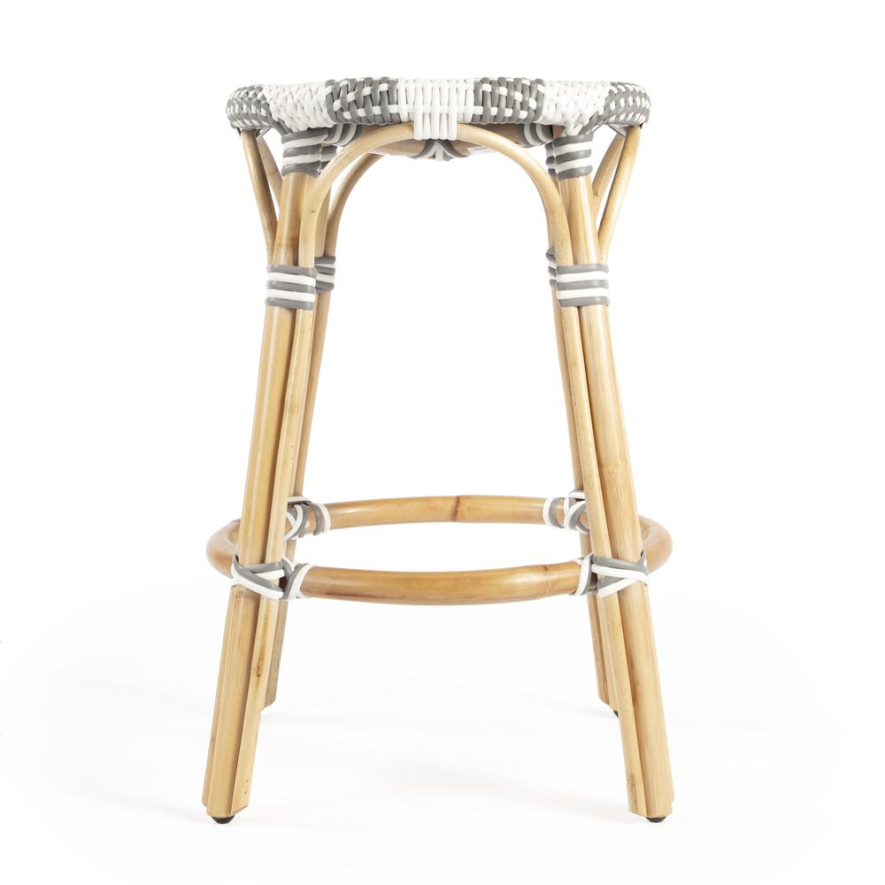 Tobias Rattan Round 24" Counter Stool, Gray and White Stripe. Picture 3