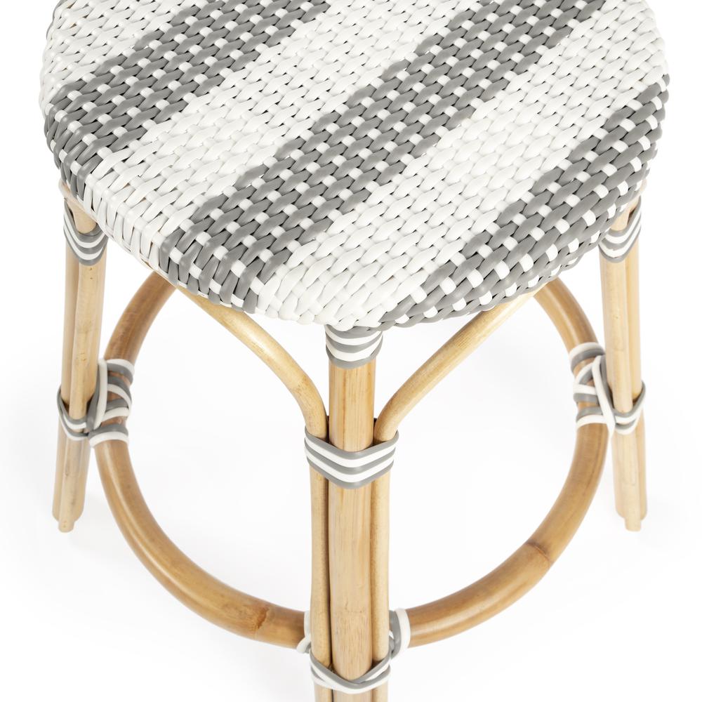 Tobias Rattan Round 24" Counter Stool, Gray and White Stripe. Picture 4