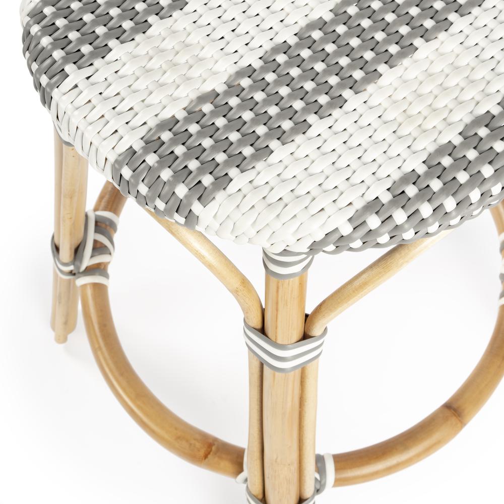 Tobias Rattan Round 24" Counter Stool, Gray and White Stripe. Picture 5
