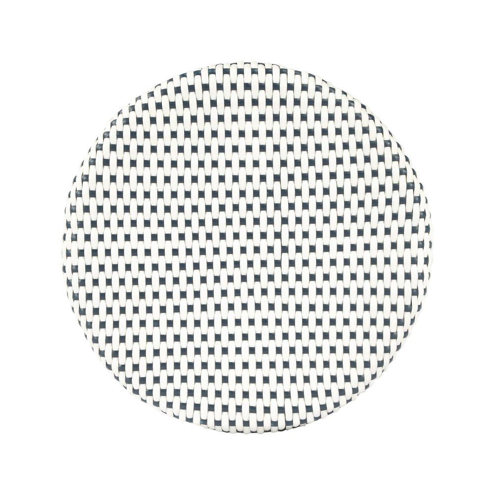 Tobias Rattan Round 24" Counter Stool, White and Navy Dot. Picture 5