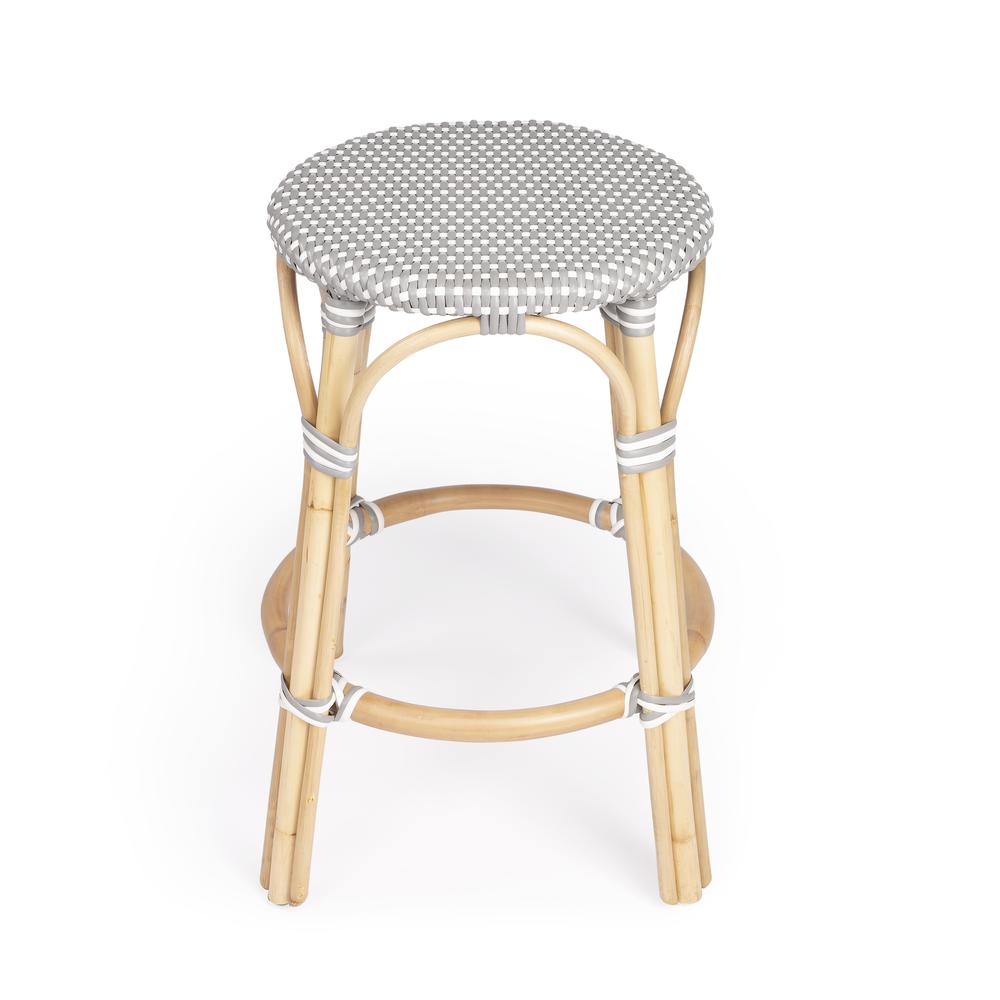 Tobias Rattan Round 24" Counter Stool, Gray and White Dot. Picture 2