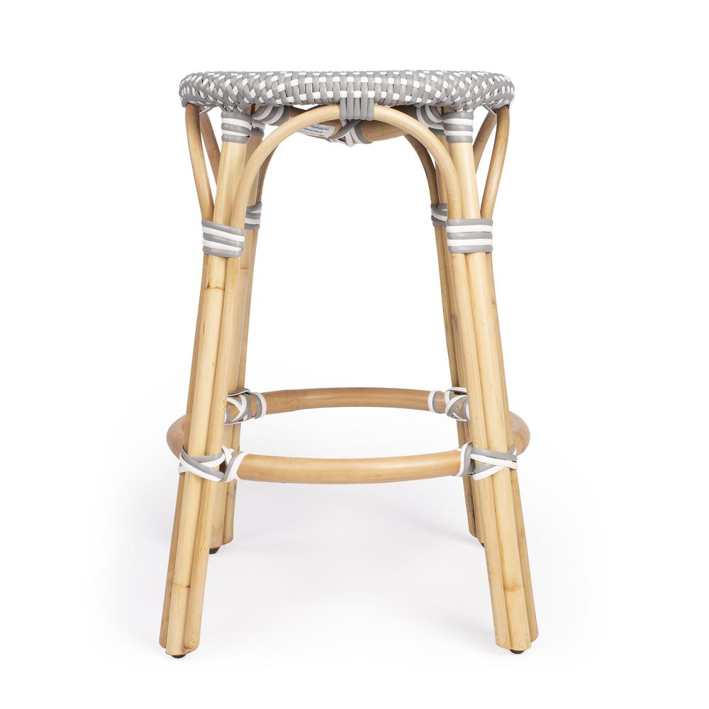 Tobias Rattan Round 24" Counter Stool, Gray and White Dot. Picture 3