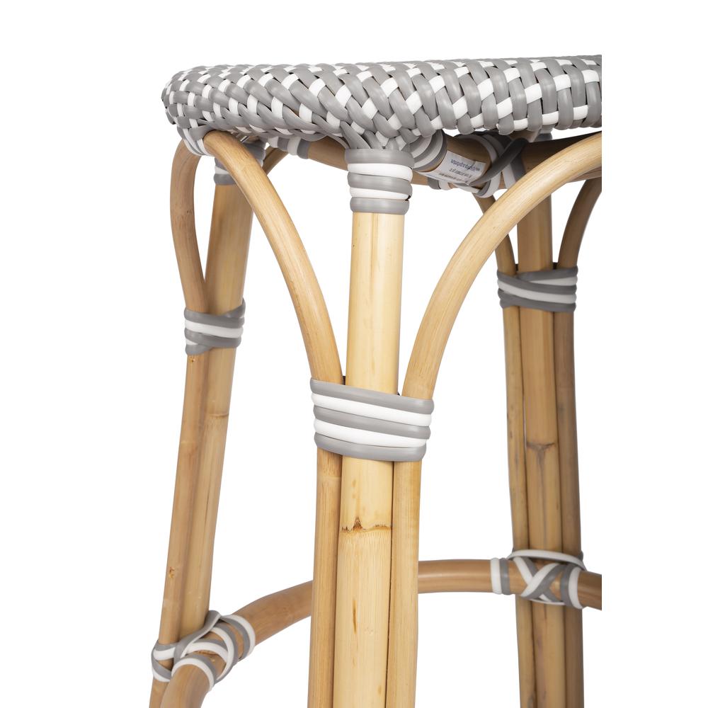 Tobias Rattan Round 24" Counter Stool, Gray and White Dot. Picture 4