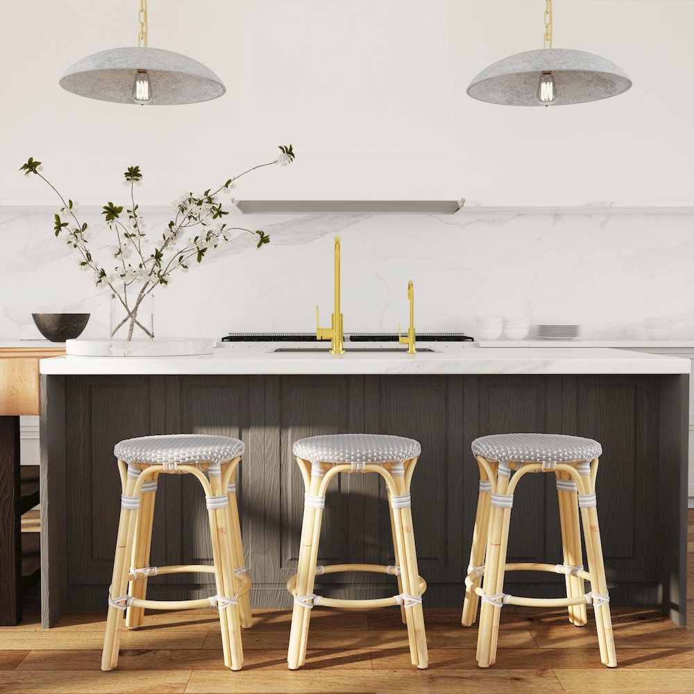 Tobias Rattan Round 24" Counter Stool, Gray and White Dot. Picture 7