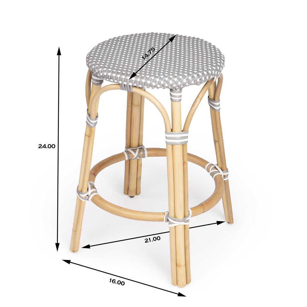 Tobias Rattan Round 24" Counter Stool, Gray and White Dot. Picture 6