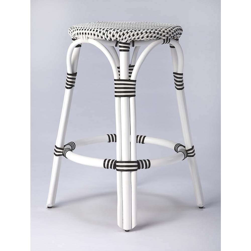 Tobias Rattan Round 24" Counter Stool, White and Black Dot. Picture 2