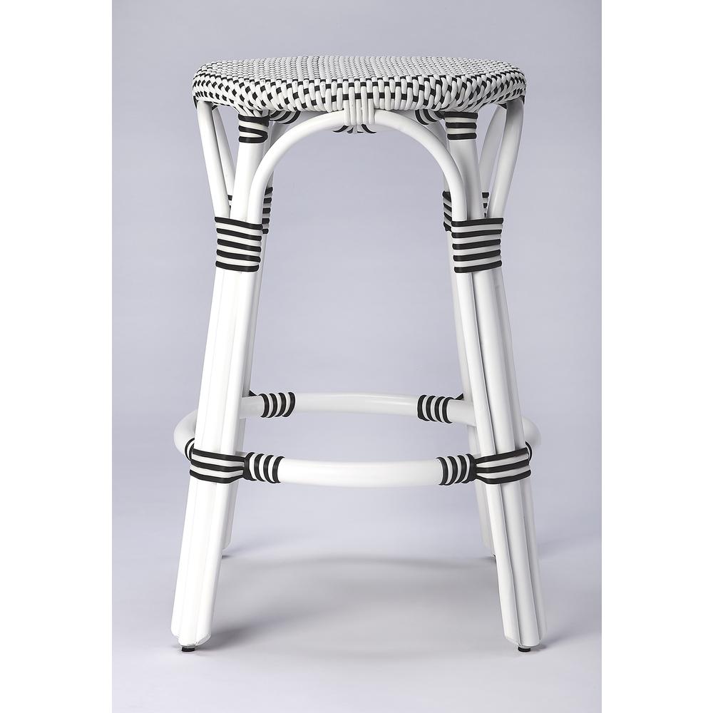 Tobias Rattan Round 24" Counter Stool, White and Black Dot. Picture 3