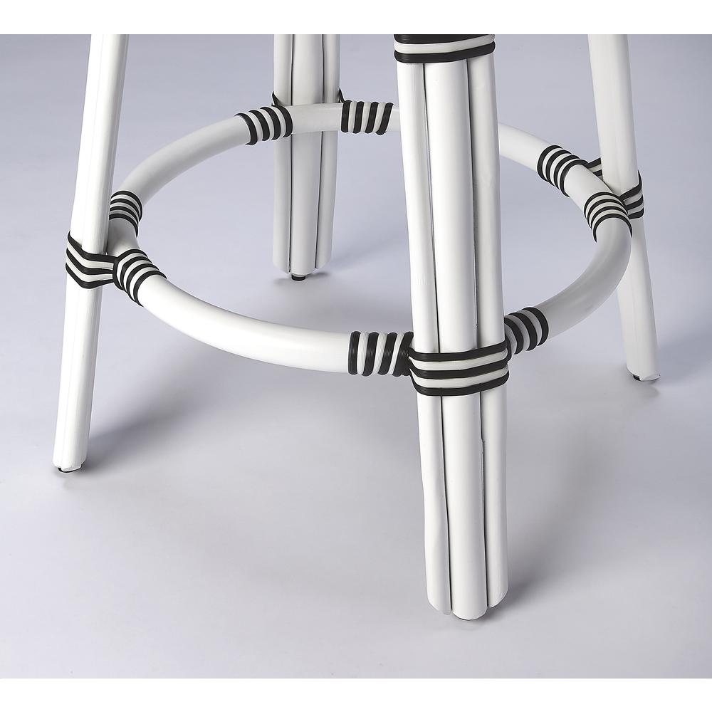 Tobias Rattan Round 24" Counter Stool, White and Black Dot. Picture 4