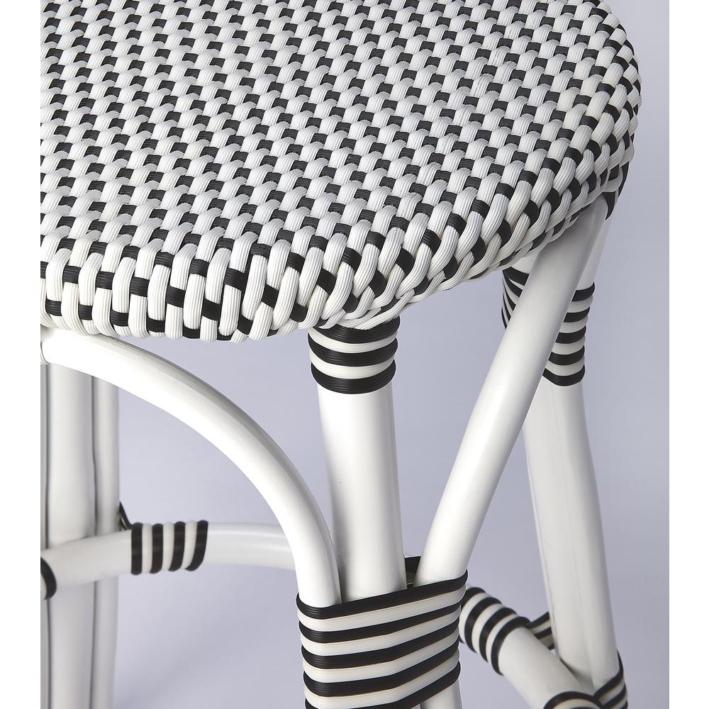 Tobias Rattan Round 24" Counter Stool, White and Black Dot. Picture 5