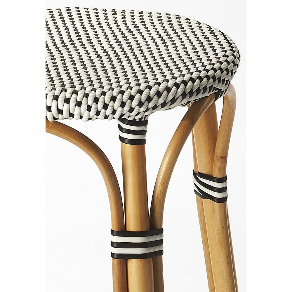 Tobias Rattan Round 24" Counter Stool, White and Black Dot. Picture 2