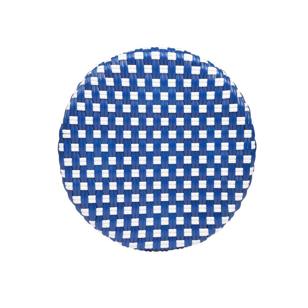Tobias Rattan Round 24" Counter Stool, Blue and White Dot. Picture 5