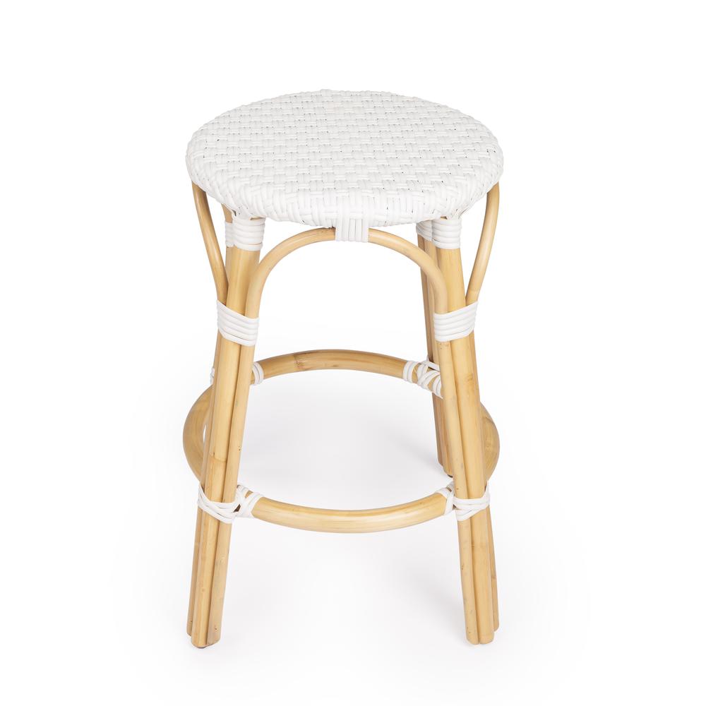 Tobias Rattan Round 24" Counter Stool, Glossy White. Picture 2