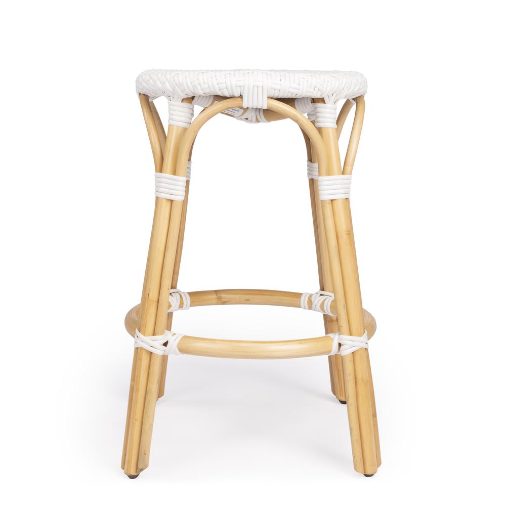 Tobias Rattan Round 24" Counter Stool, Glossy White. Picture 3