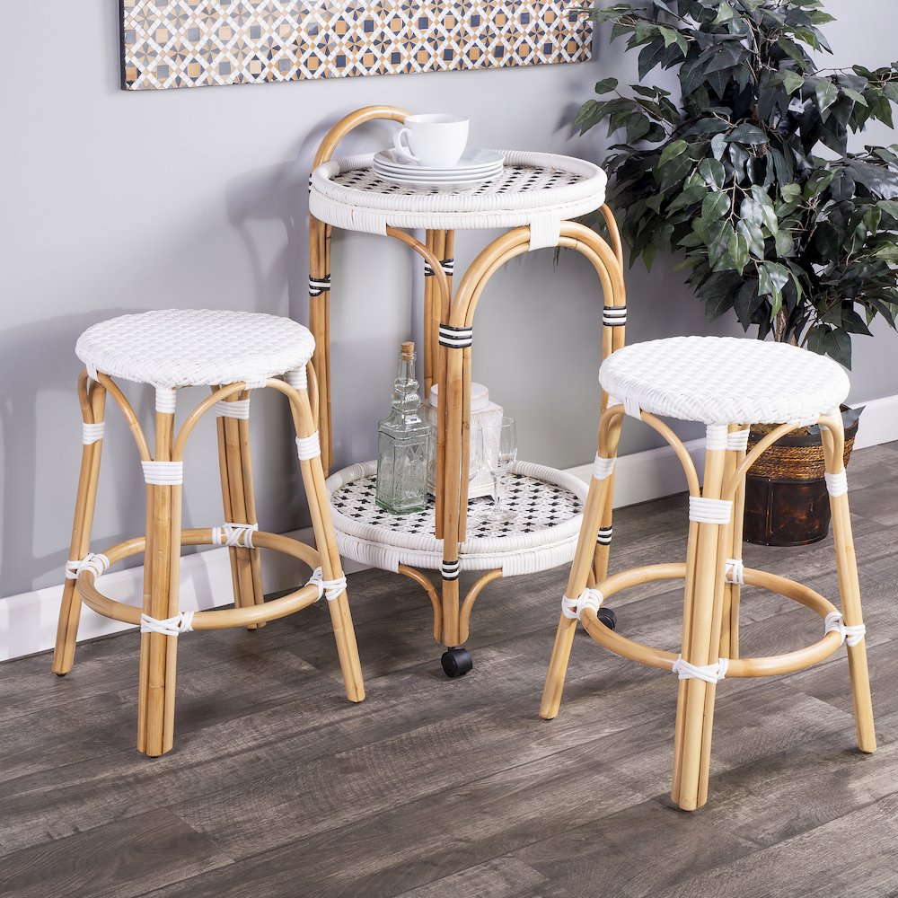 Tobias Rattan Round 24" Counter Stool, Glossy White. Picture 7