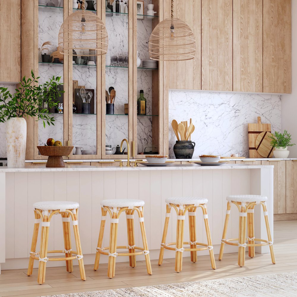 Tobias Rattan Round 24" Counter Stool, Glossy White. Picture 8
